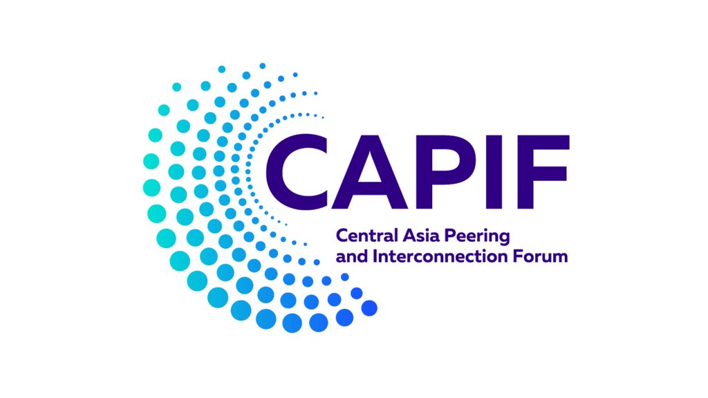 CAPIF is in capital letters with the words Central Asia Peering and Interconnection Forum underneath. All words are surrounded by semi circular lines of circles to the left.